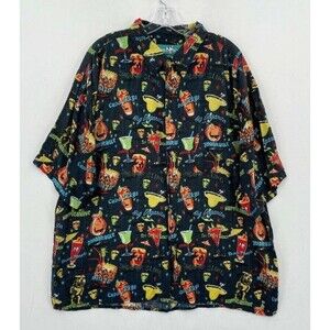 Big Dogs Short Sleeve Camp Button Up Shirt Big Black Beach Cocktail Drinks 3X